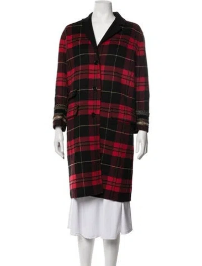 Pre-owned The Kooples Wool Plaid Print Coat In Red