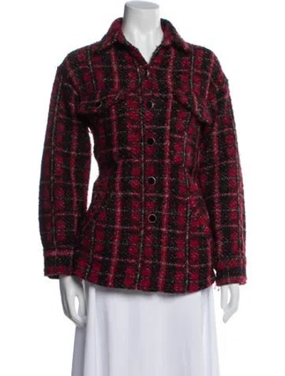 Pre-owned The Kooples Wool Plaid Print Jacket In Red