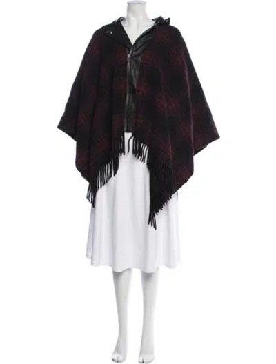Pre-owned The Kooples Wool Plaid Print Poncho In Black