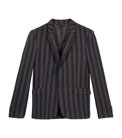 The Kooples Mens  Notched-lapel Stripe-pattern Wool Blazer In Black Grey