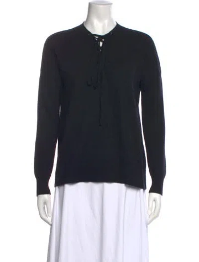 Pre-owned The Kooples Wool Tie Neck Sweater In Black