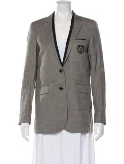 Pre-owned The Kooples Wool Tweed Pattern Blazer In Gray
