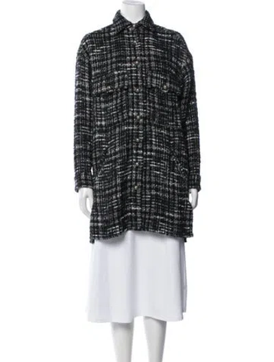 Pre-owned The Kooples Wool Tweed Pattern Coat In Black