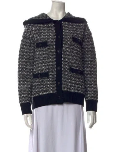 Pre-owned The Kooples Wool Tweed Pattern Sweater In Black