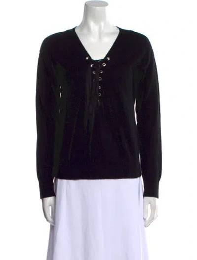 Pre-owned The Kooples Wool V-neck Sweater In Black