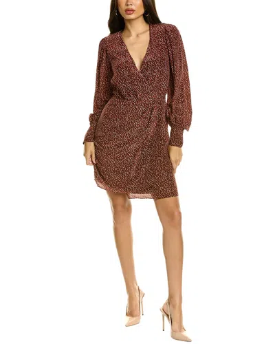 The Kooples Wrap Silk-blend Mini Dress In Brown