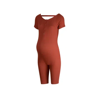 The Koozy Brown Maternity Julie Short Sleeve One-piece In Red Soil