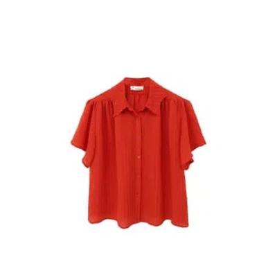The Korner Size 38 Brick Embroidery Short Sleeve Collar Shirt In Red