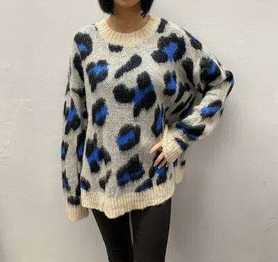The Korner Crewneck Oversized Sweater In Cheetah Blue Print In Beige