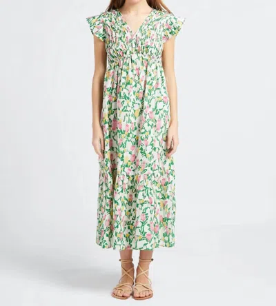 The Korner Floral Long Dress In Green Floral In Multi