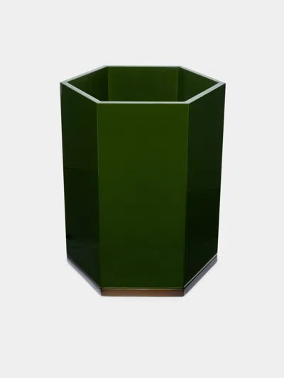 The Lacquer Company Lacquered Hexagonal Bin  Abask Luxury Gift In Green