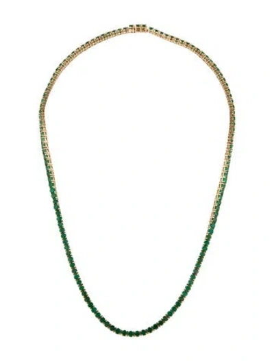 Pre-owned The Last Line 14k 13.50ctw Emerald Perfect Tennis Necklace, 17" In Multicolor