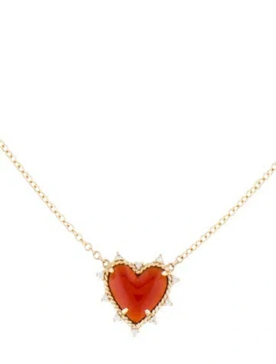 Pre-owned The Last Line 14k Carnelian & Diamond Heart Twist Pendant Necklace, 18" In Multicolor