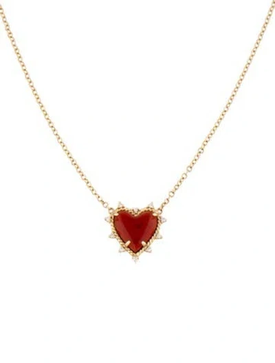 Pre-owned The Last Line 14k Carnelian & Diamond Heart Twist Pendant Necklace, 18" In Multicolor