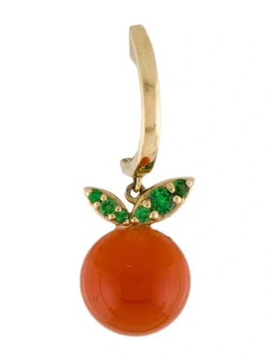 Pre-owned The Last Line 14k Carnelian & Tsavorite Tangerine Drop Single Earring In Multi