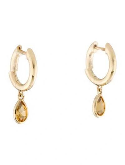 Pre-owned The Last Line 14k Citrine Teardrop Slim Hoop Earrings In Multi