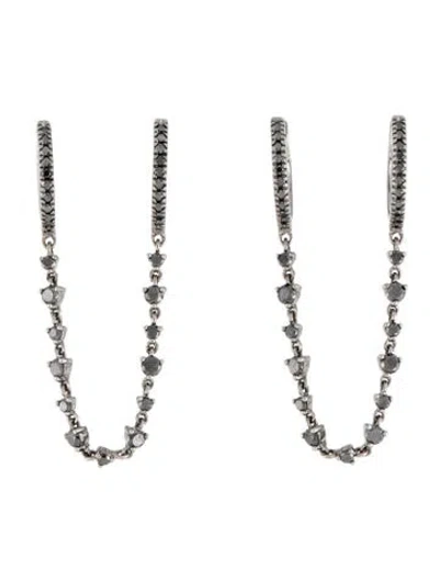 Pre-owned The Last Line 14k Diamond Double Huggie With Chain Earrings In Multi