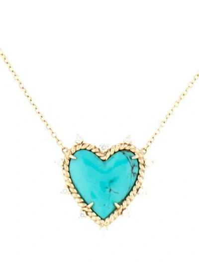 Pre-owned The Last Line 14k Turquoise & Diamond Heart Twist Pendant Necklace, 18" In Multicolor