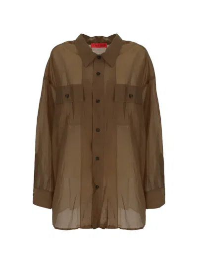 The Latest Long Sleeve Shirt Button Cuffs Sheer In Brown