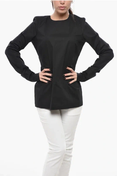 The Latest Cotton-blend Blouse With Back Zip In Black
