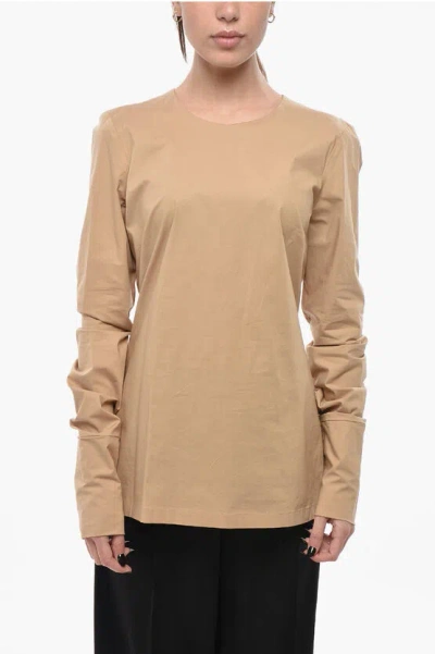 The Latest Cotton-blend Blouse With Back Zip In Nude