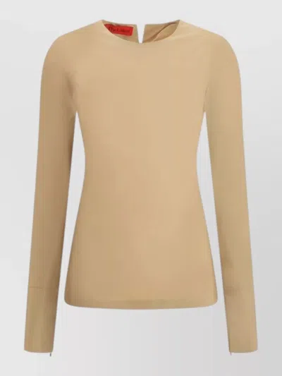 The Latest Cotton Long Sleeve Fitted Round Neck Top In Brown