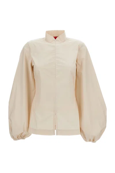 The Latest Cotton Shirt With High Collar And Central Zip Closure In Neutral