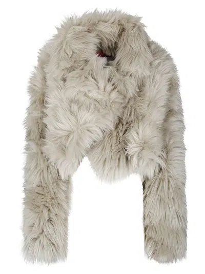The Latest Cropped Faux Fur Jacket With Plush Texture In Gray