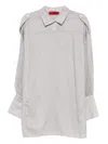 The Latest Cuffed-sleeve Classic-collar Shirt Dress In Gray
