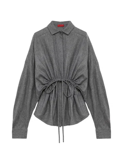 The Latest Dalida Drawstring-waist Long-sleeve Shirt In Gray