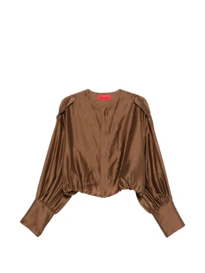 The Latest Diana Collarless Long-sleeve Shirt In Brown