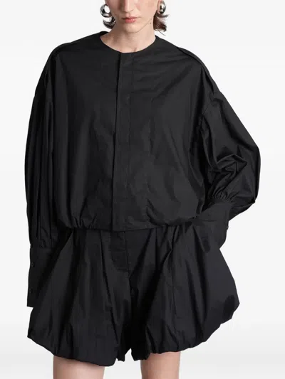 The Latest Diana Pleated Puff-sleeve Blouse In Black