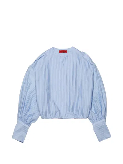 The Latest Diana Striped-pattern Puff-sleeve Blouse In Blue