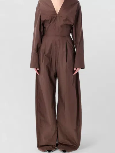 The Latest Drew Jumpsuit Deep Neckline Wide Leg In Brown
