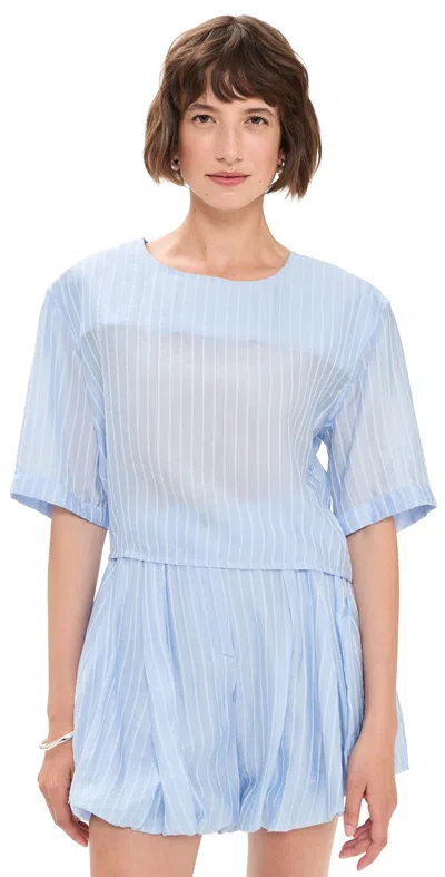 The Latest Dulce Mussolina Rigata Top Light Blue
