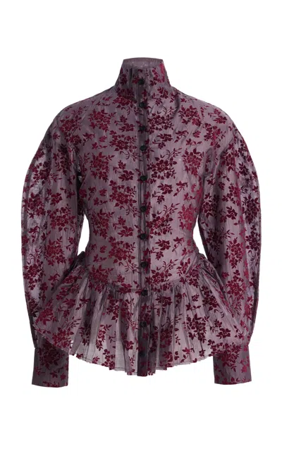 The Latest Elaine Flocked-muslin Top In Purple
