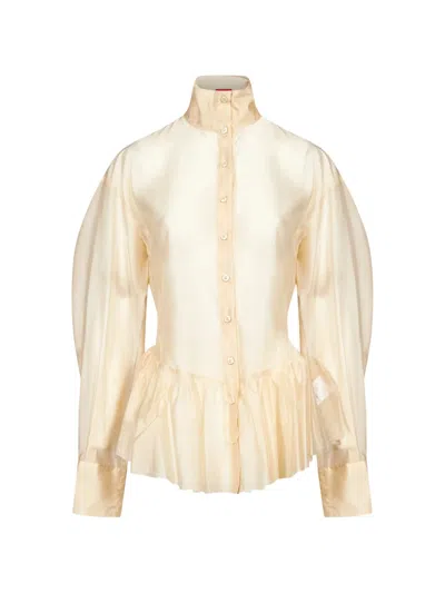 The Latest Elaine Peplum-hem Balloon-sleeve Blouse In Neutral