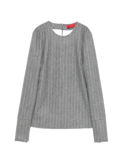 The Latest Elisa Pinstripe-pattern Long-sleeve Top In Gray
