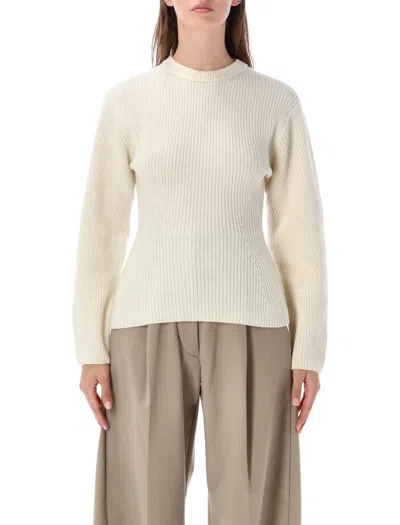 The Latest Elodie Kirman Ribbed Knit Crewneck Sweater In Neutral