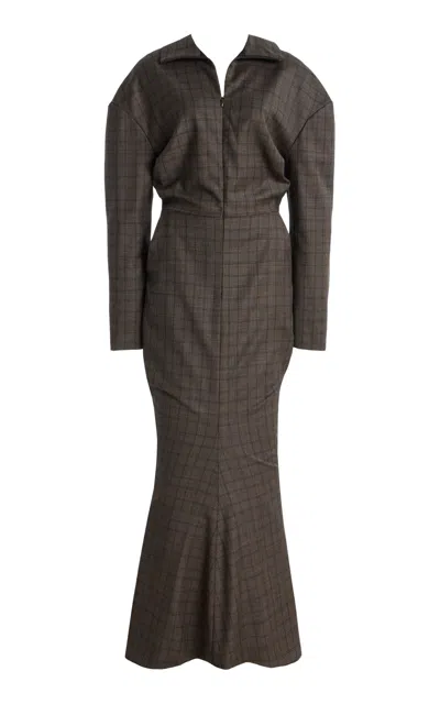 The Latest Esmeralda Plaid Wool Maxi Dress In Gray