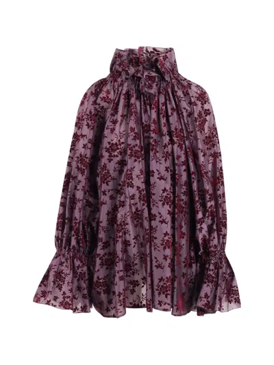 The Latest Estelle Floral-devoré Ruffled Blouse In Purple