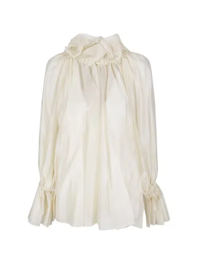 The Latest Estelle Gathered Ruffle-neck Blouse In White