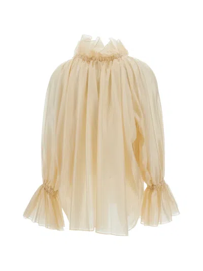 The Latest Estelle Ruffled High-neck Blouse In Nude