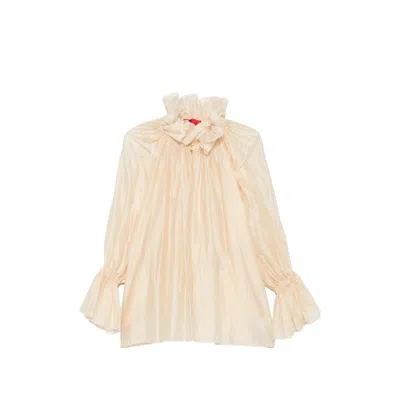 The Latest Estelle Ruffled-collar Balloon-sleeve Top In Neutral