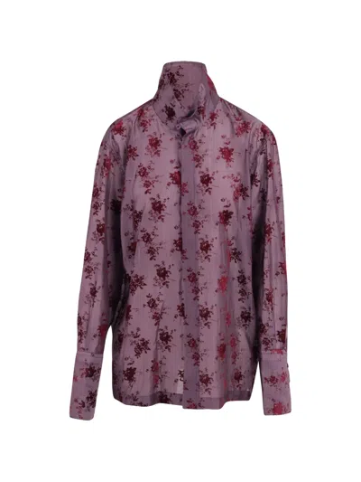 The Latest Floral-print High-neck Shirt In Purple