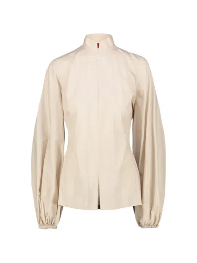 The Latest Funnel-neck Balloon-sleeve Top In Neutral