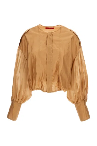 The Latest Gathered Bubble Hem Shirt With Long Puff Sleeves In Brown