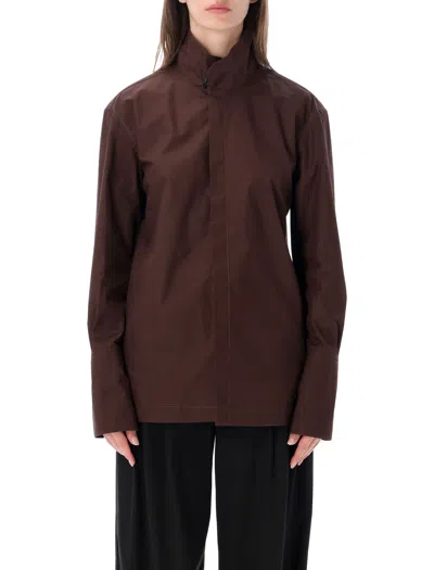 The Latest High Neck Long Sleeve Button-front Shirt In Brown