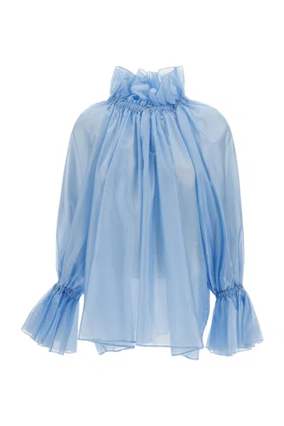 The Latest Light Blue Estelle Ruffled Collar Muslin Shirt In Multi