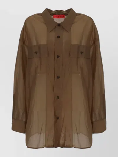 The Latest Long Sleeve Shirt Button Cuffs Sheer In Brown